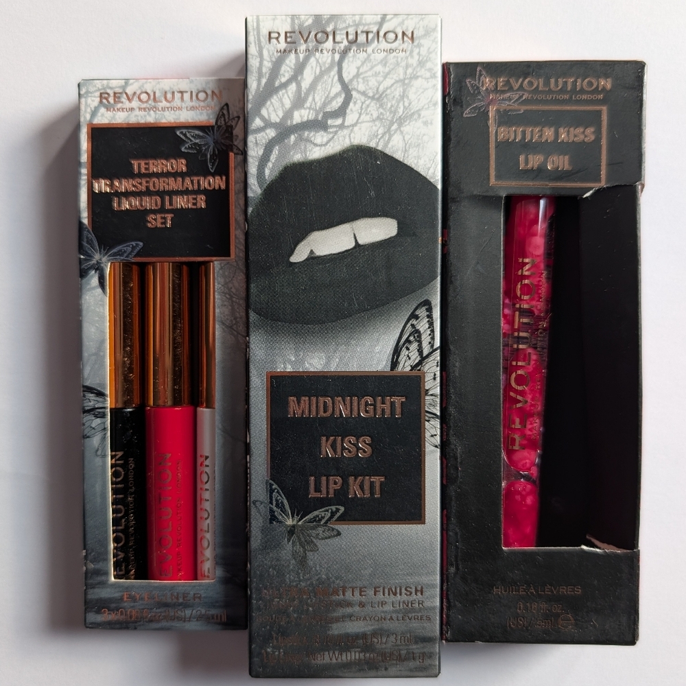 Revolution Midnight Kiss Lip Kit - Red and Black Goth Vampire Dark Academia
